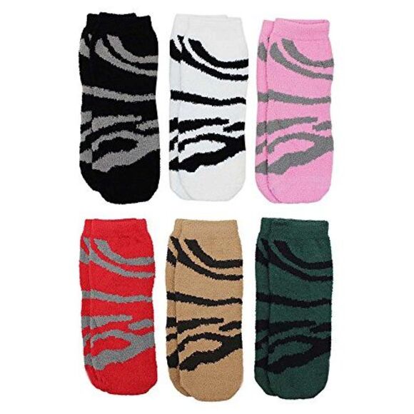 Zebra Print 6-Pack Assorted Soft & Fuzzy Socks - Picture 4 of 6